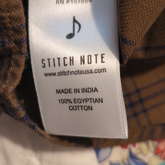 Stitch Note Brown Navy Plaid 100% Egyptian Cotton Button Up Casual Shirt Sz M - Picture 6 of 9